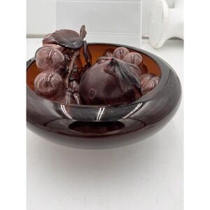 Vintage Hand Blown Purple Grapes W/ Leaves Misc Fruits And Pedestal Bowl MCM
